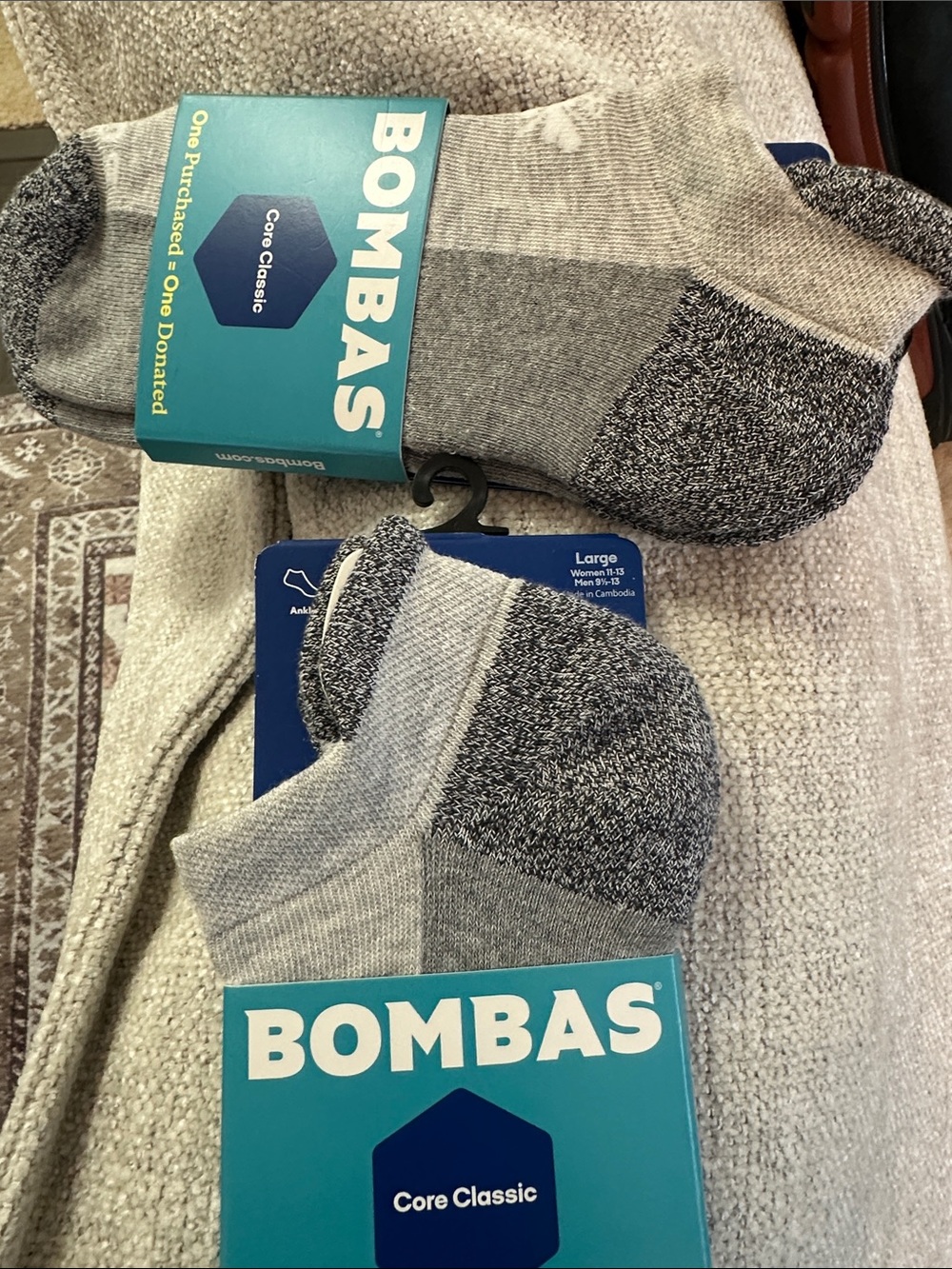 2 pairs Bombas Men’s Core Classic No-Show Socks in Heather Gray and Charcoal